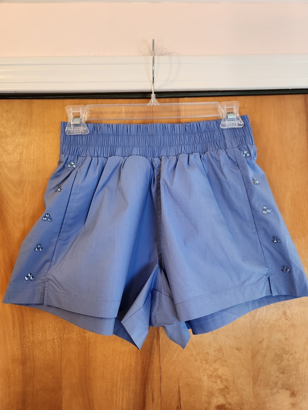 Taylor Tillman Women's Cotton Embellished Luna Shorts in Light Blue XS $132 NWT